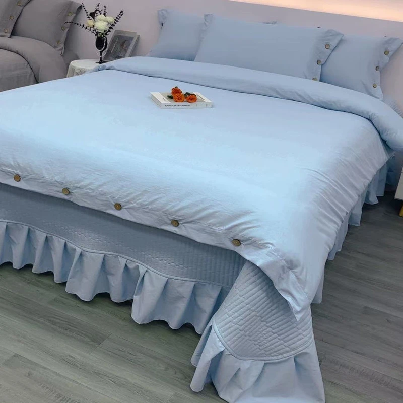 春夏新款床盖四件套极简轻奢高级床品件套纯色夹棉三件套简约机洗