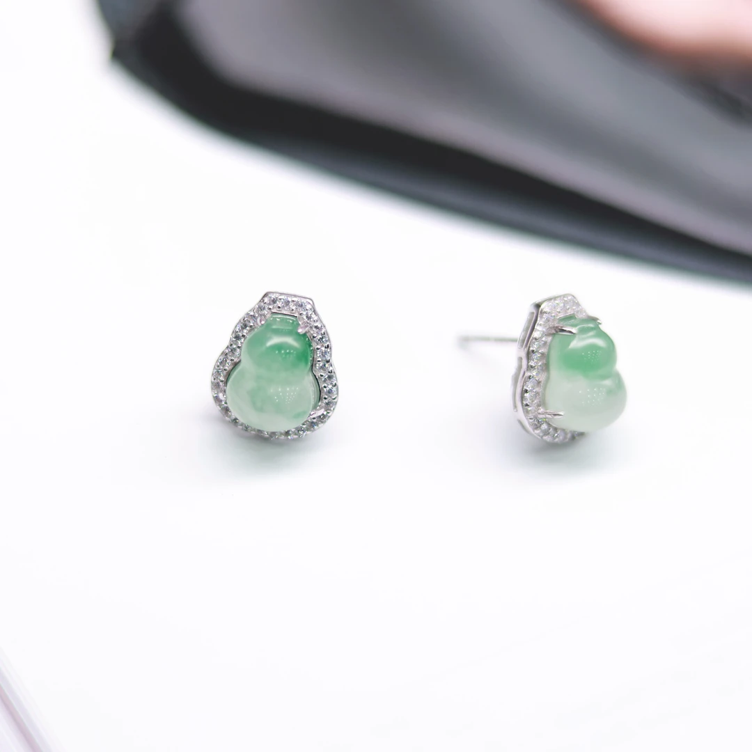 福禄系列|天然非洲翠围镶葫芦耳钉｜S925银｜多样性发货   发其一｜