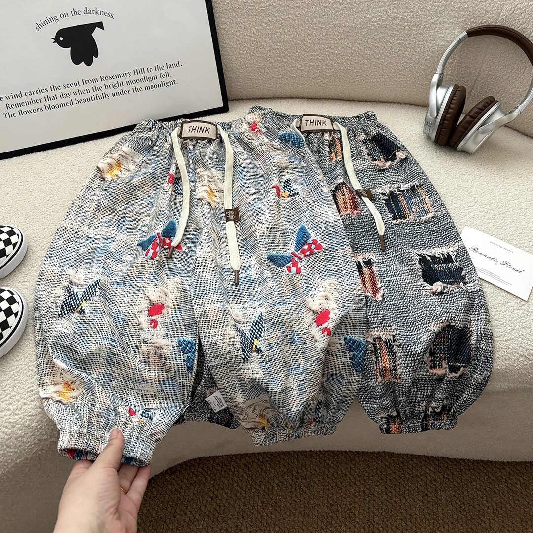 【3D视觉】儿童夏季新款复古透气薄款韩版印花男女宝洋气百搭防蚊裤