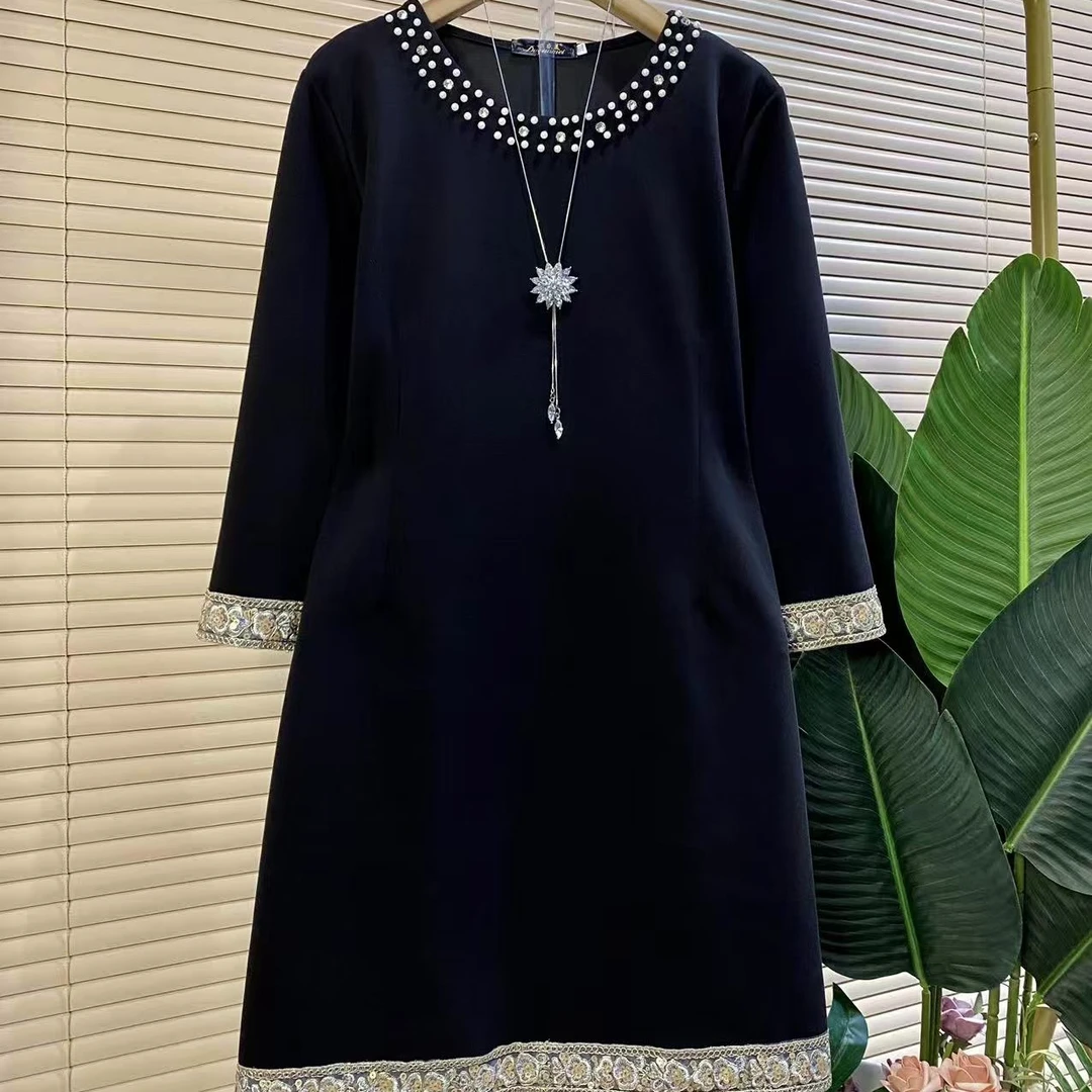 D胖mm欧货时尚新款重工镂空蕾丝拼接气质宽松大衫裙