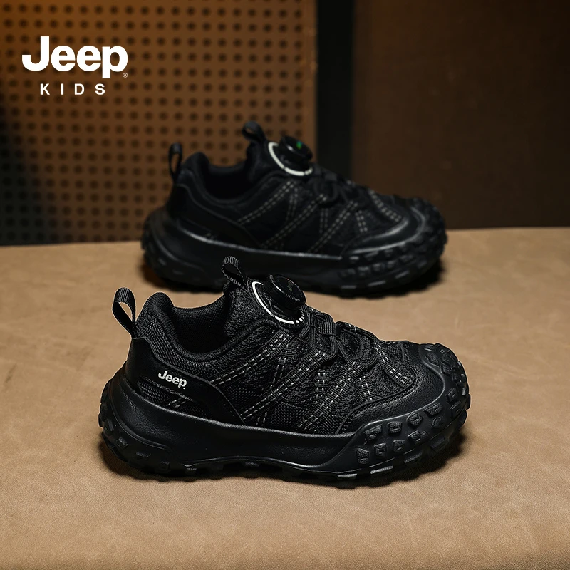 jeep男童鞋子儿童运动鞋黑色跑步鞋春秋季女童防滑户外登山鞋潮款