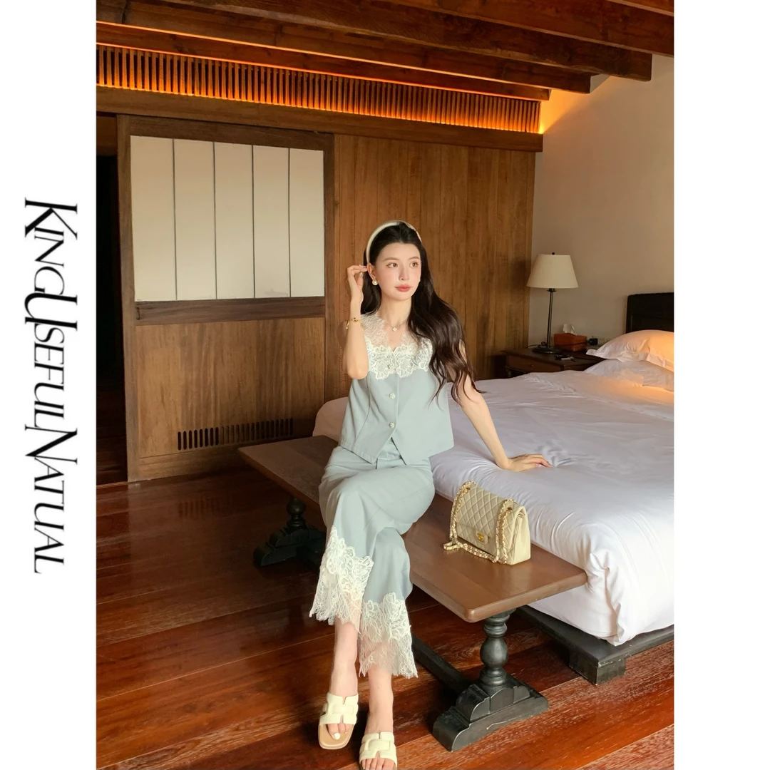 KUN【雾岛听风】比例持有者 特别定制水洗仿牛仔拼蕾丝花边精致套装