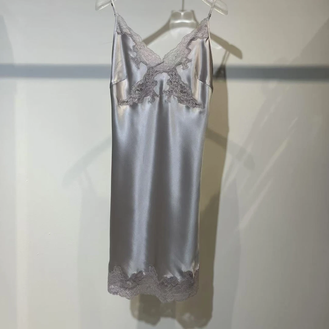 【日月禾】真丝连衣裙睡裙100%桑蚕丝吊带D2482