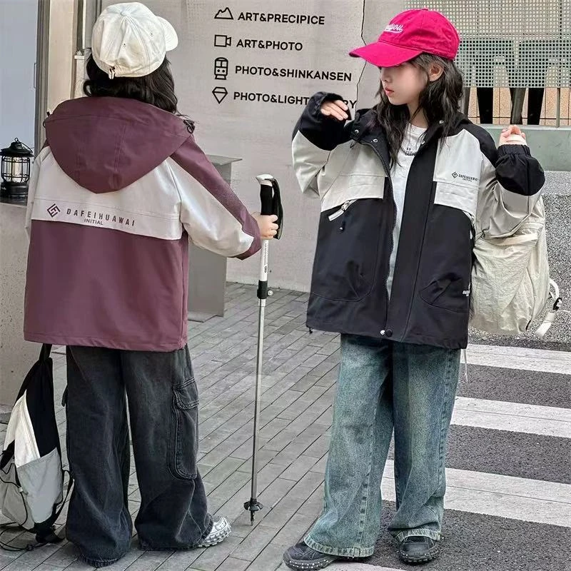 中性风秋冬款儿童双色夹克风衣外套时尚休闲韩版洋气