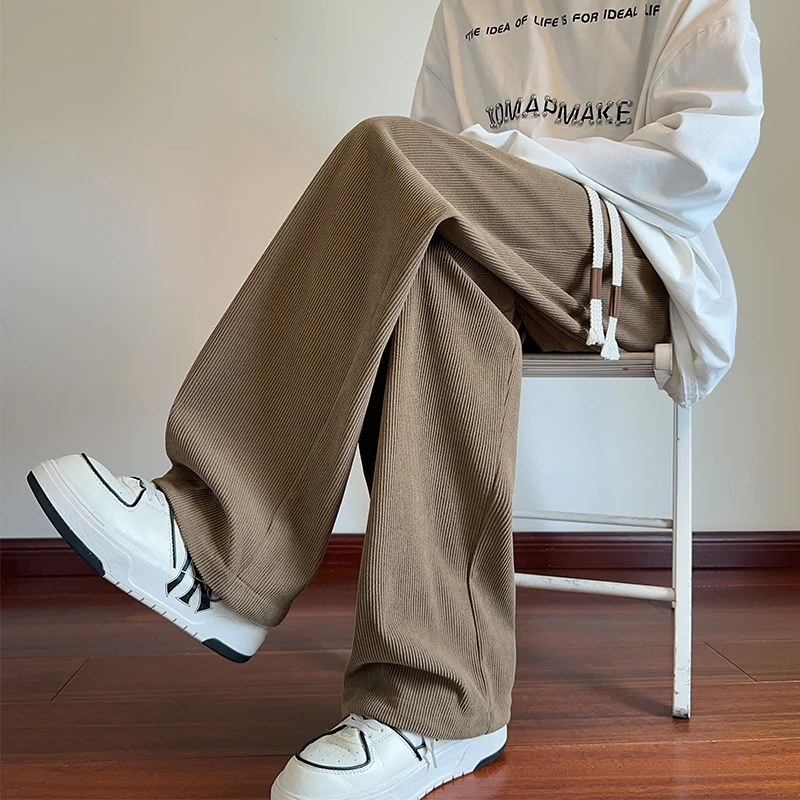 仓石一树灯芯绒裤子男春秋2025美式潮垂感宽松休闲裤咖色直筒长裤
