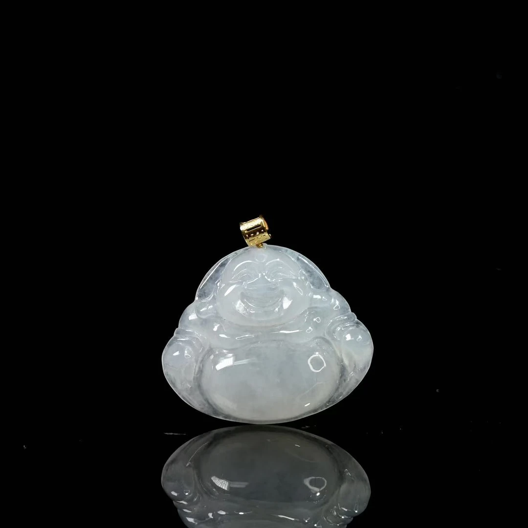 天然缅甸翡翠A货18k黄金白冰佛公吊坠/1212018/拍卖