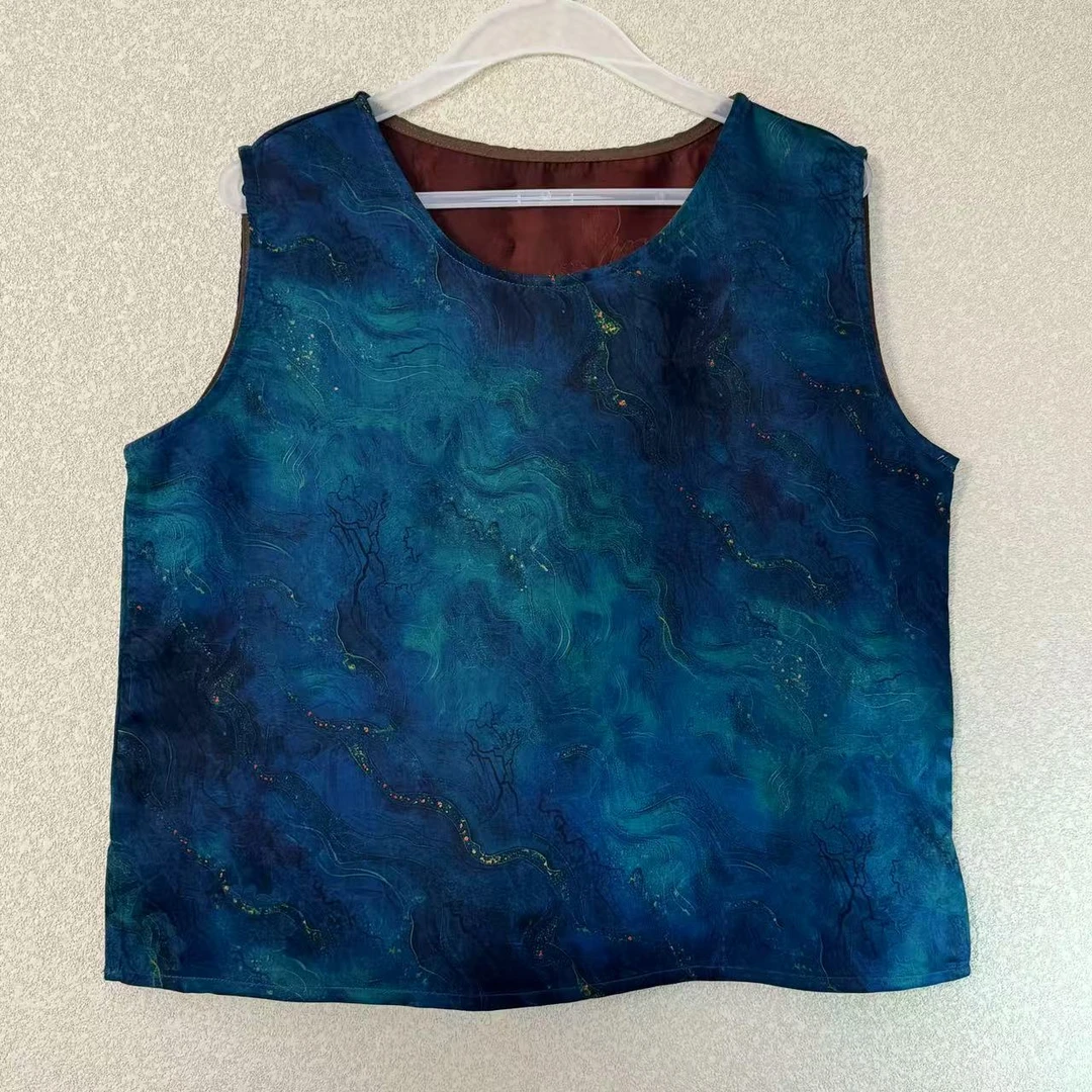 【盼盼专属(100%桑蚕丝）】新中式30姆米海洋之星花罗无袖背心夏季