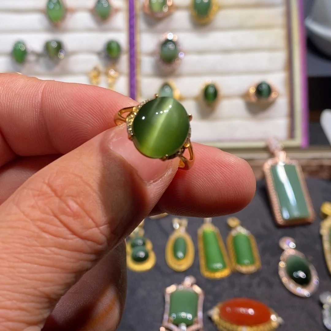 和田玉（碧玉）戒指银S925镶嵌