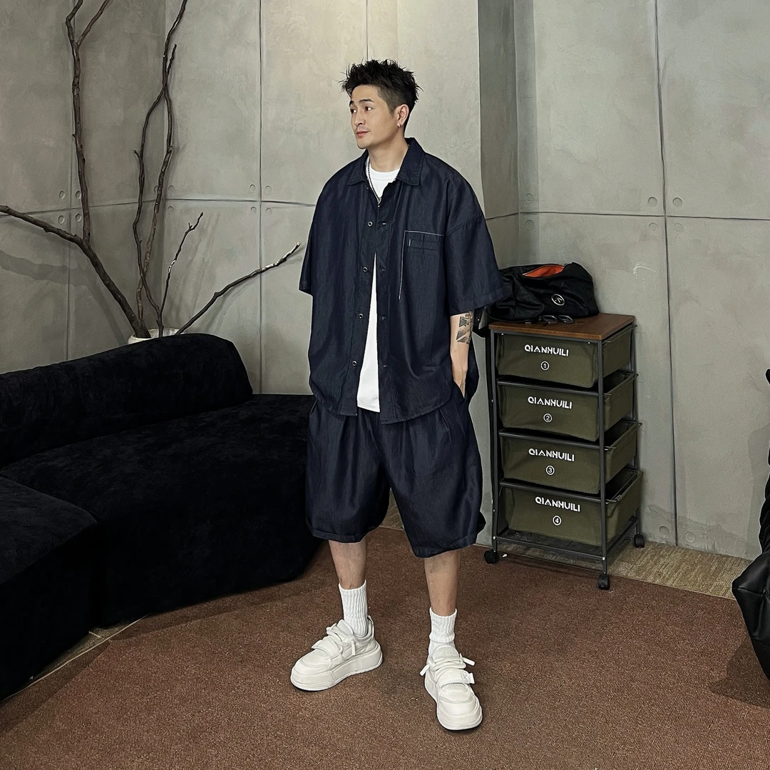 XDZZ二狗25s夏季日系休闲百搭色织天丝棉牛仔套装550+301-1+304-2