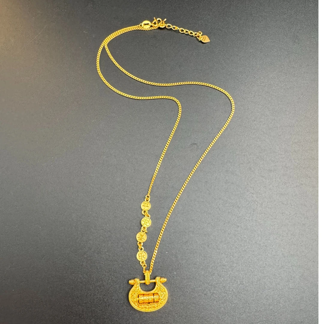足金999 黄金 手雕篆刻古法工艺平安喜乐项链