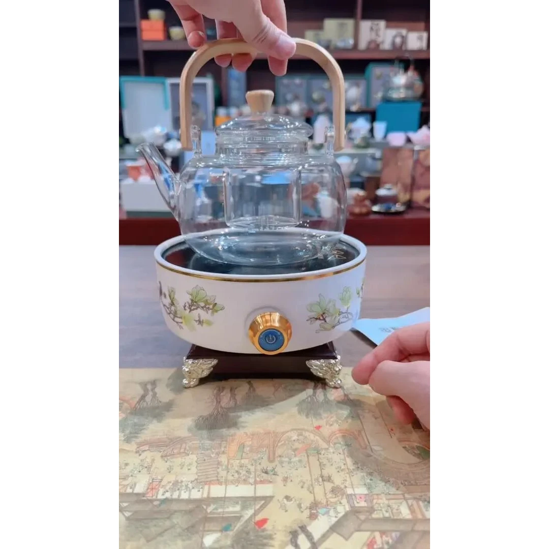 知音茶具喜上眉梢电陶炉配四方玻璃提梁壶Z2168