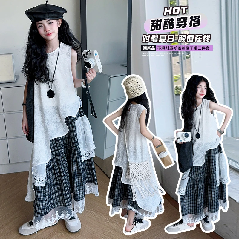 【雷哥.潮妞】女童夏季网红韩版中大童三件套