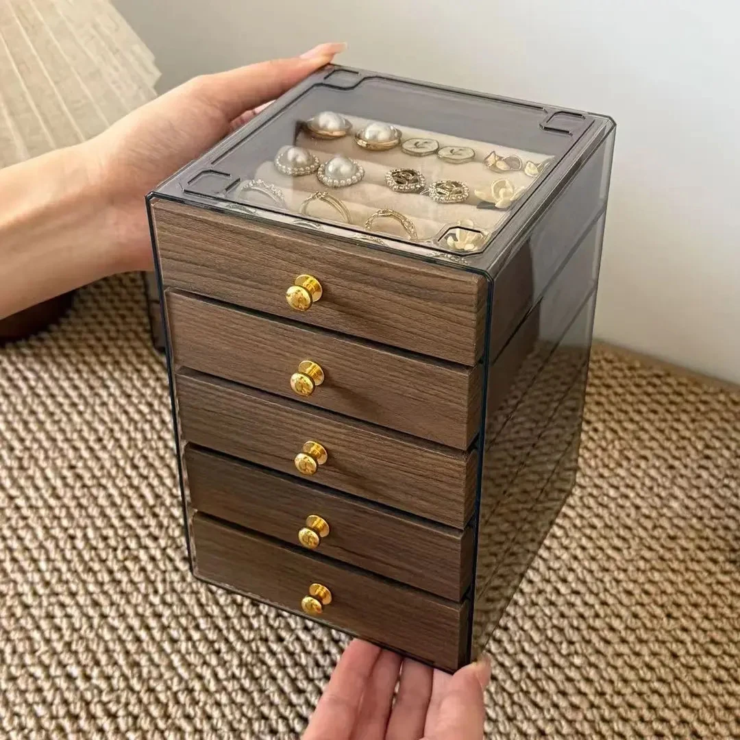 首饰盒/箱 高档精致饰品收纳盒多层胡桃木纹戒指耳饰收纳首饰盒商品图