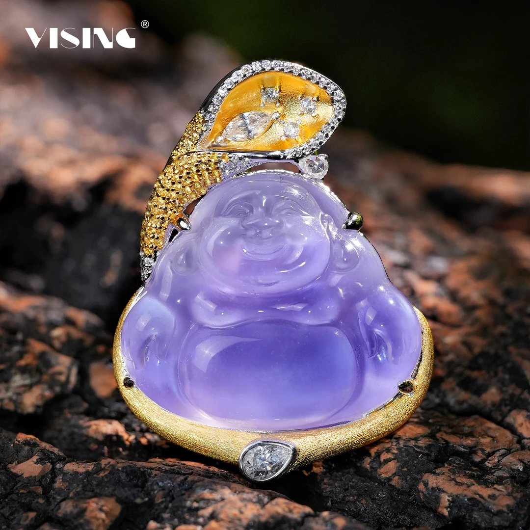 坠链均925银合成锆石 VISING金色拉丝水沫垫色紫色渐变佛公吊坠