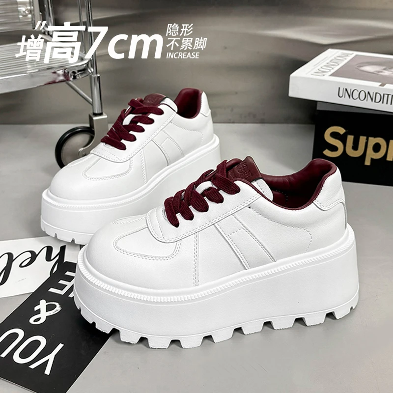 厚底7cm小个子松糕底板鞋女2025秋季新款时尚百搭轻便小白鞋