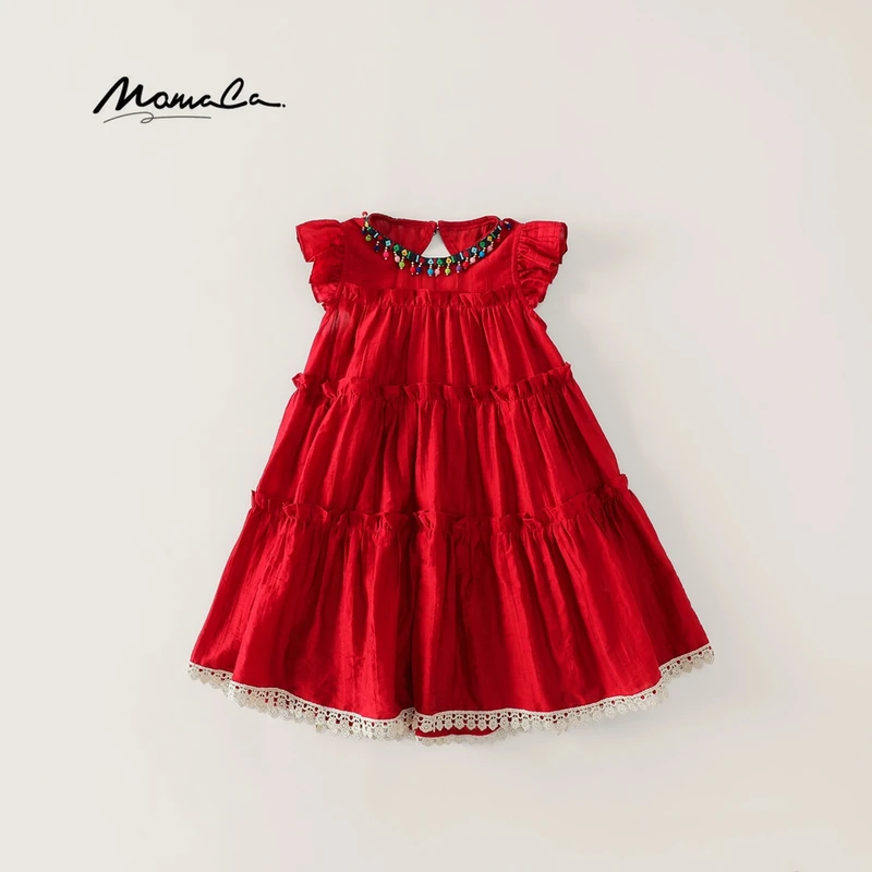 MOMOCO女童2025夏季新款时尚中大童挂脖民族风连衣裙77620484008
