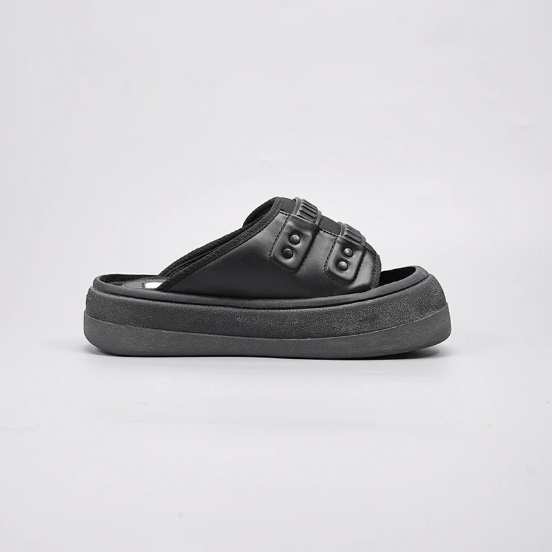 黑武士厚底卡扣一字拖鞋