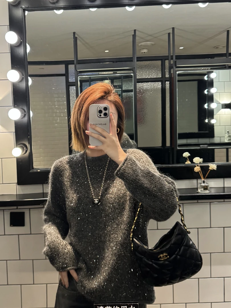 【U娜】冬季亮闪闪圆领针织宽松毛衣