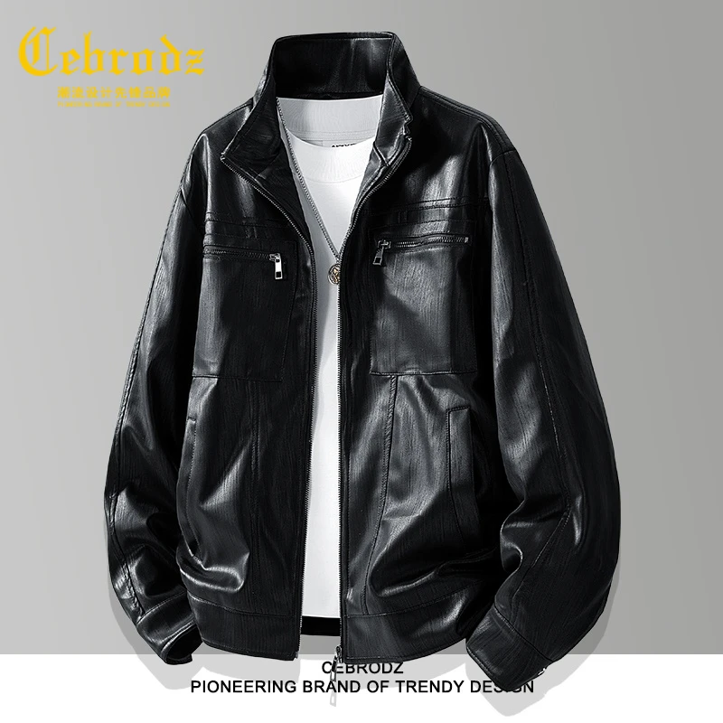 法国Cebrodz复古机车皮衣外套男士款2025新款高级感痞帅立领夹克