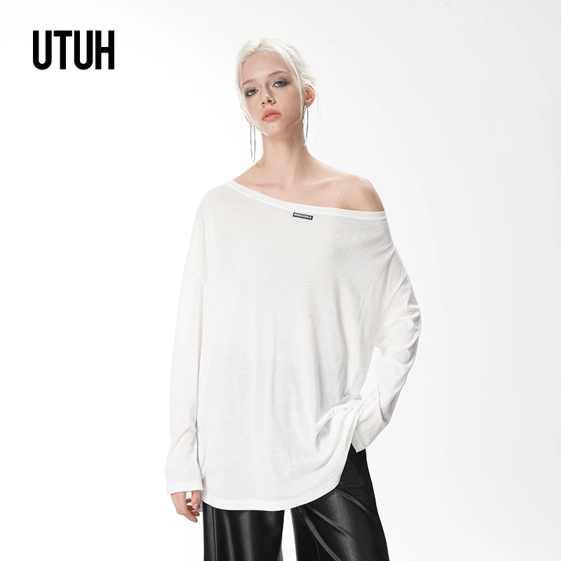 【欧若风】UTUH斜一字领烫钻高级气质设计感性感百搭上衣TDWWS1N031