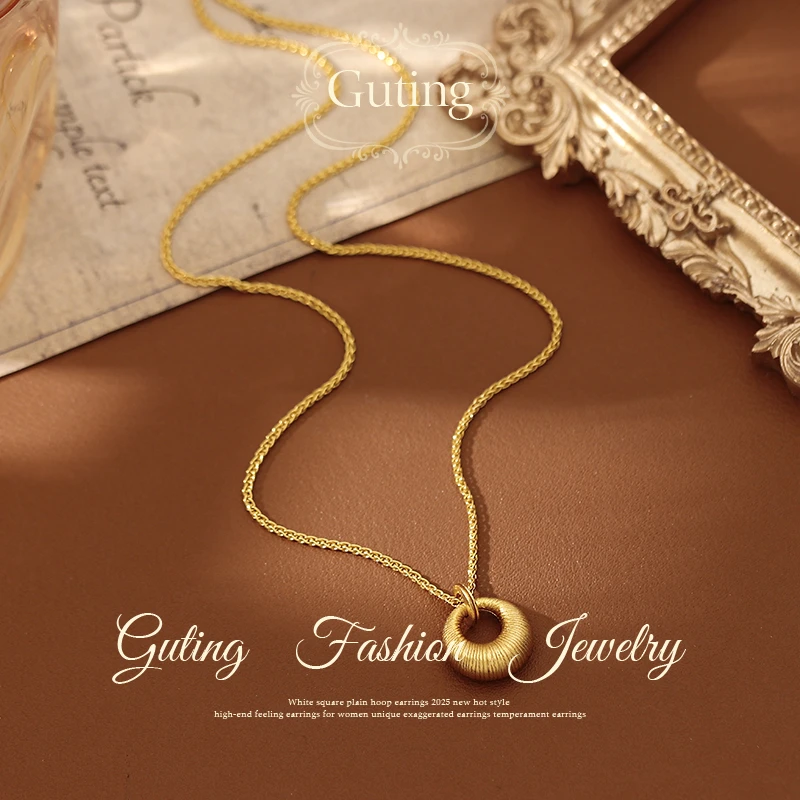 铜合金项链 7030拉丝圆环项链女秋冬毛衣链轻奢高级感气质配饰