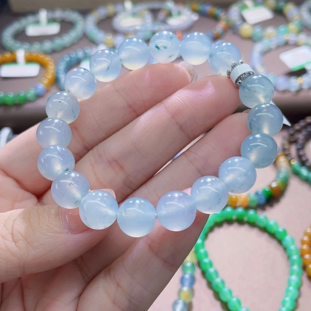 未镶嵌手链翡翠高透冰胶蓝卡10