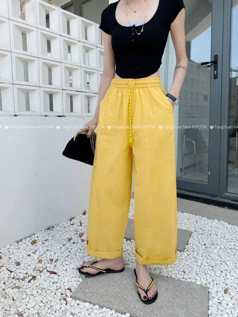 亚麻冰丝气球裤子显瘦高腰薄款