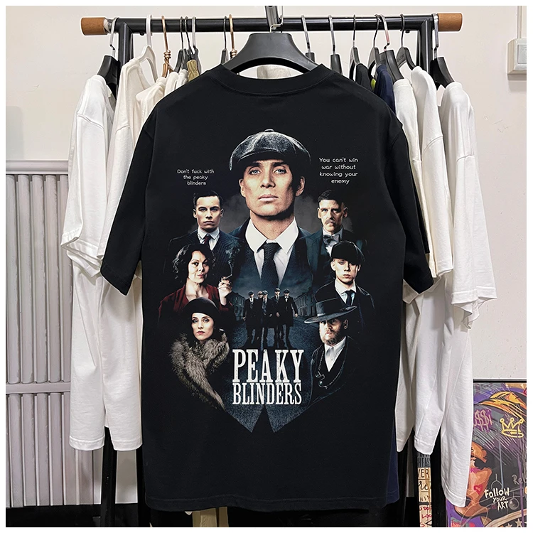 复古谢尔比印花短袖t恤男夏季重磅美式潮牌宽松纯棉百搭短袖t恤