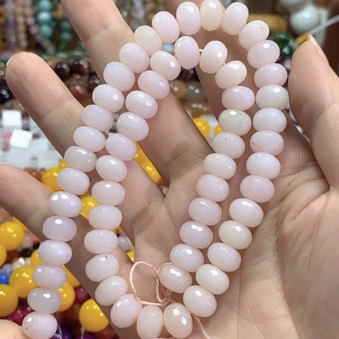 未镶嵌玛瑙/玉髓珠宝半成品粉玉髓切面算盘一条卡10mm