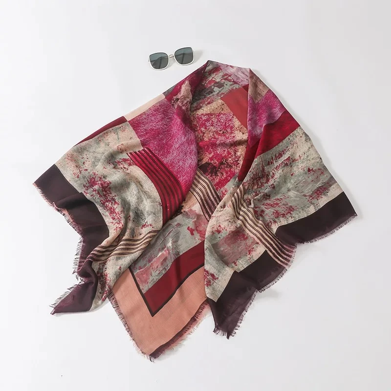 K（绿扣）【姹紫嫣红】1-739优质棉质135*135左右轻奢百搭方巾