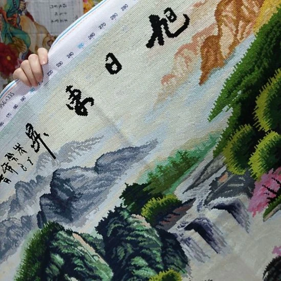 棉纯手工绣好的十字绣成品旭日东升2.8米