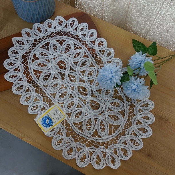 Q238 满工百带丽椭圆盘垫白色棉质26x40cm氧化 1对