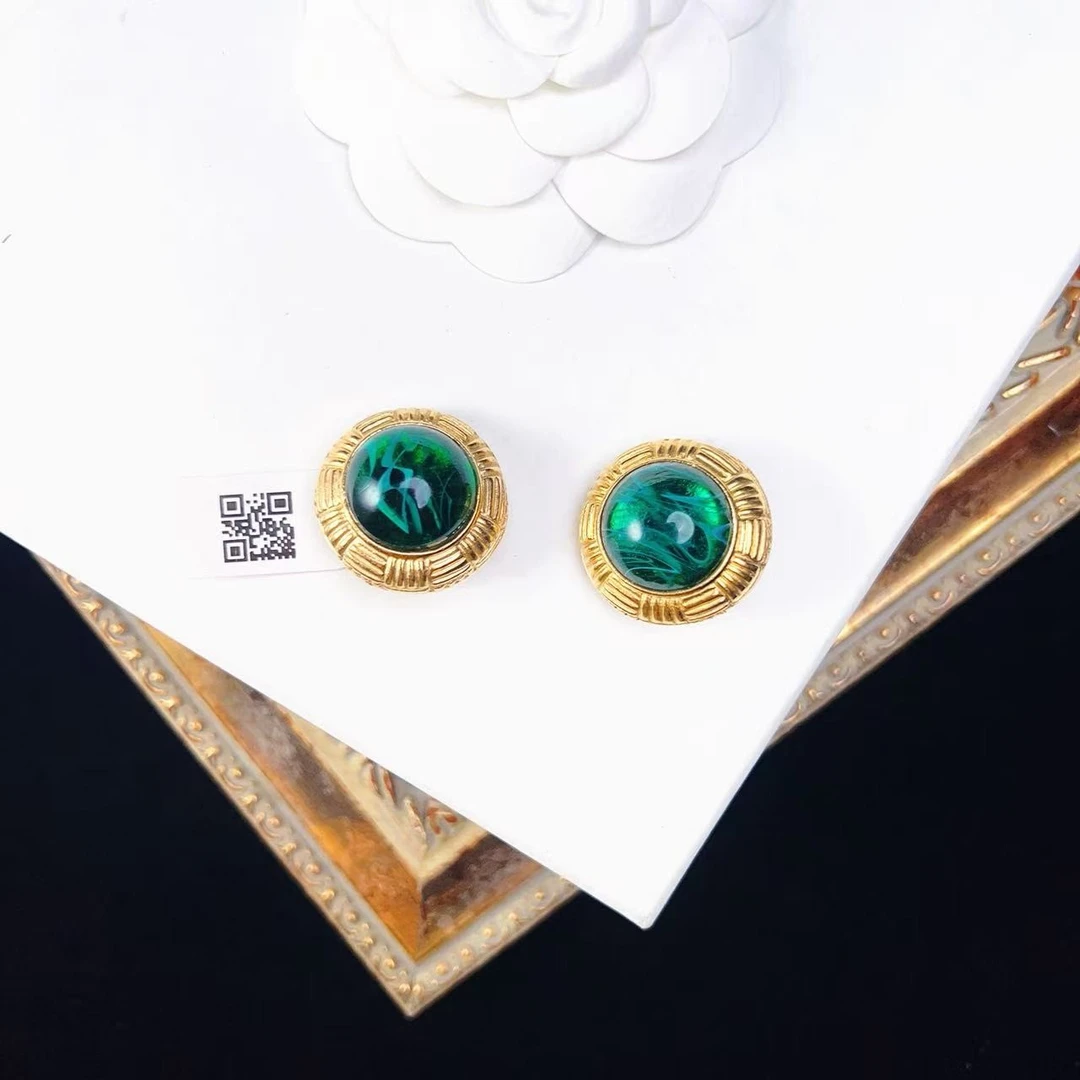 合金耳饰 柚礼中古/绿琉璃耳夹cx510620