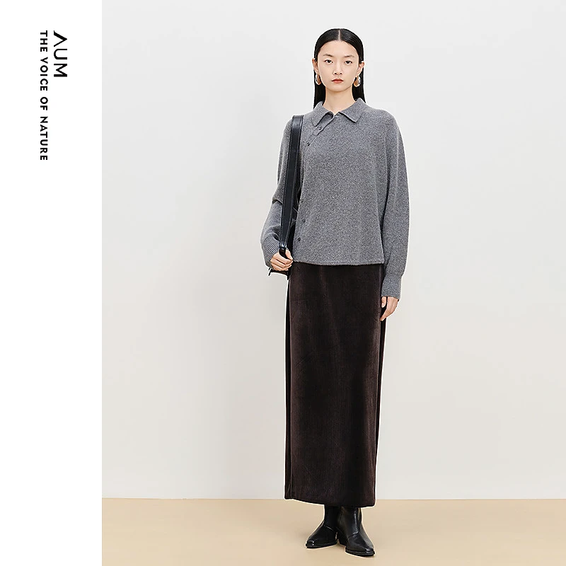 【新品首发】AUM秋冬新中式翻领打底高智感精纺羊毛针织衫M1EG4SK9M