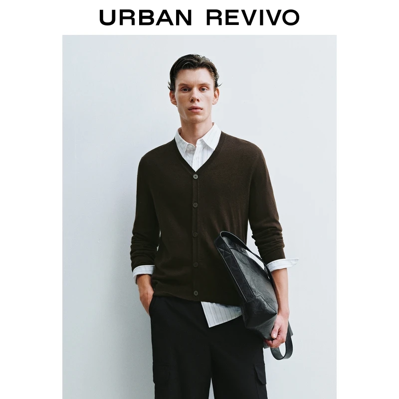UR2025秋季新款男装休闲简约V领纽扣针织开衫UMB950007