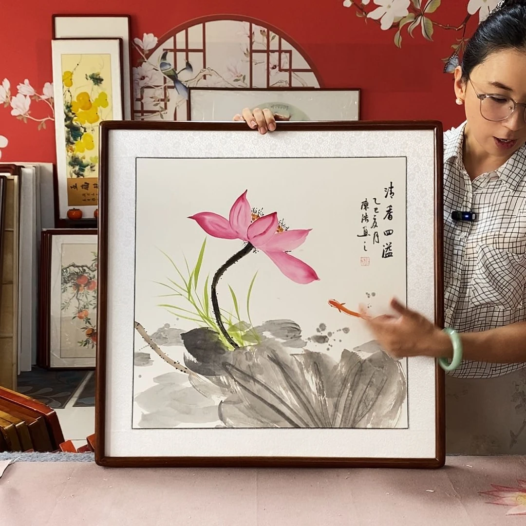 国画手写手绘带框包邮62✖️62国画作品