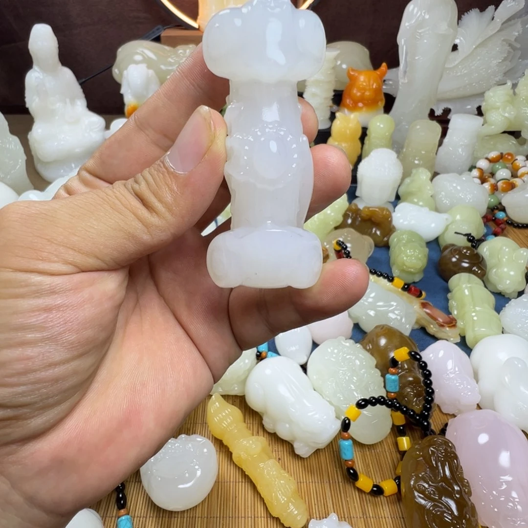 石材占*豆手工雕刻如意手把