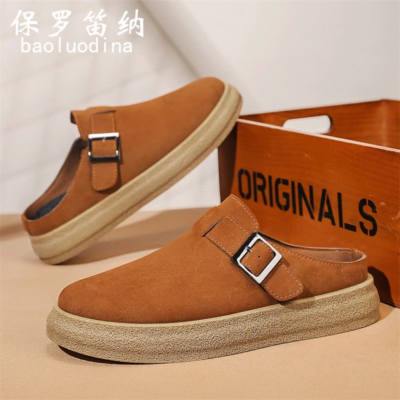保罗笛纳法式高级感包头半拖鞋男外穿勃肯鞋2025新款夏季厚底潮鞋
