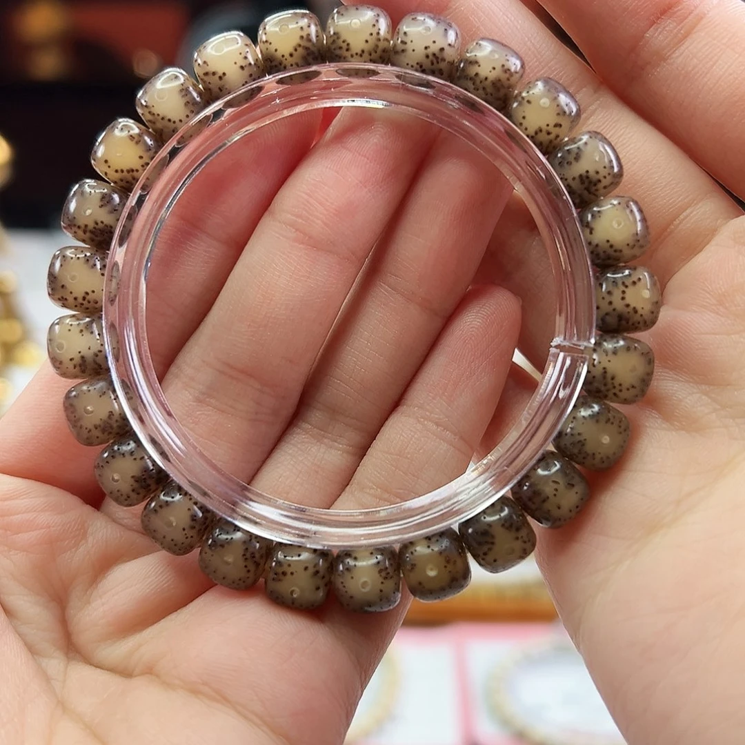 手串星月菩提Fqh9*8黑冰料 月留白 颗粒星