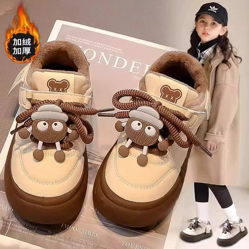 ABC女童加绒棉鞋2025冬季款男童保暖防滑运动鞋中大童休闲鞋板鞋