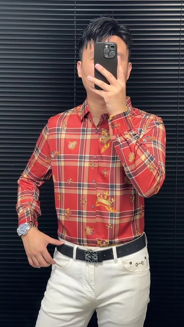 25夏季（轩诚）桑蚕丝亚麻印花高品质男士时尚修身百搭休闲短袖衬衫