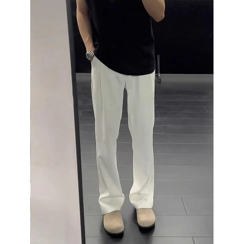 cleanfit白色独家岛冰丝直筒西裤男垂坠感高级弯刀微喇裤子夏薄款