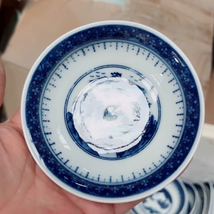 青花玲珑3寸小碟梧桐底款