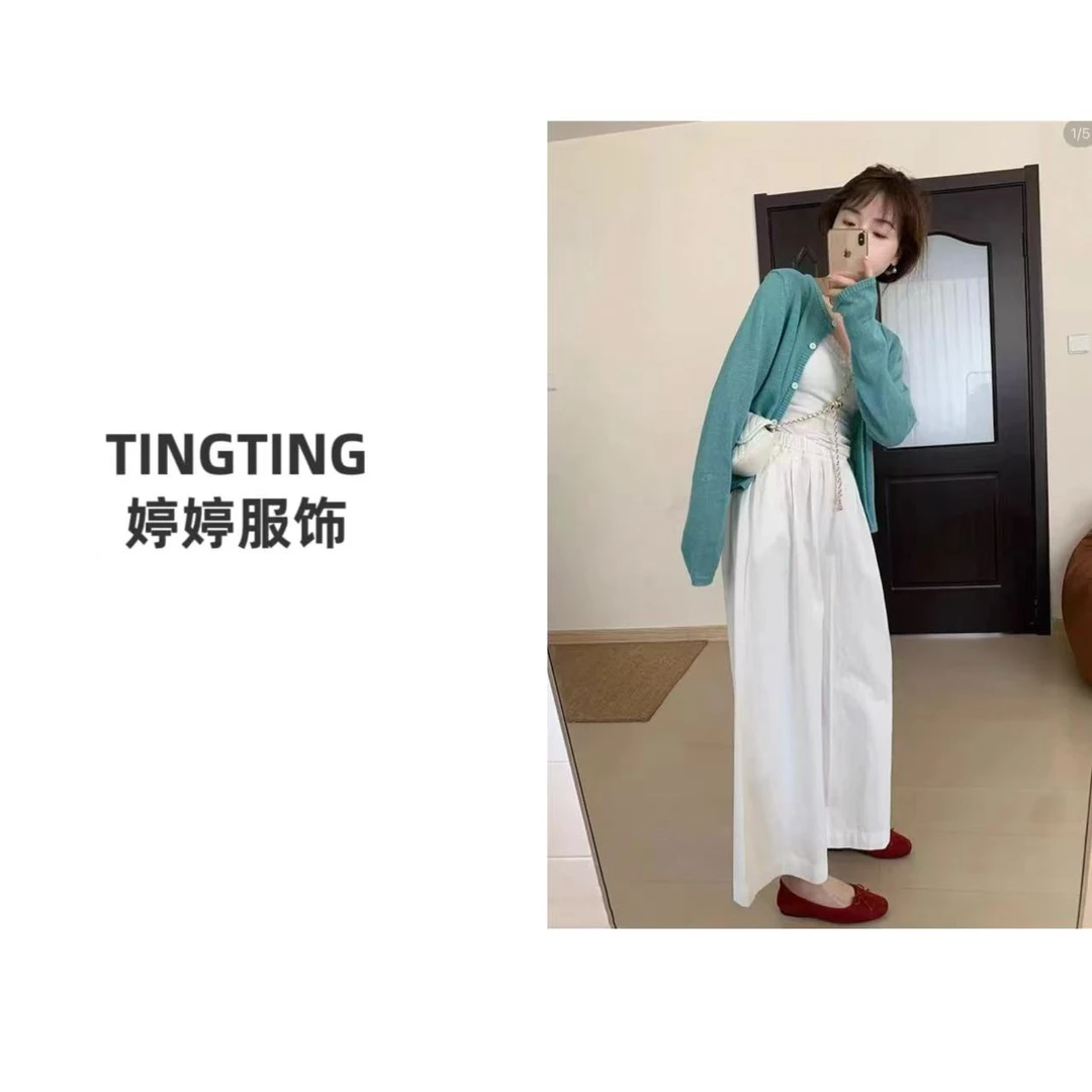 【TINGTING】高腰炸街宽松阔腿裤休闲直筒大裤脚九分裤百搭裤