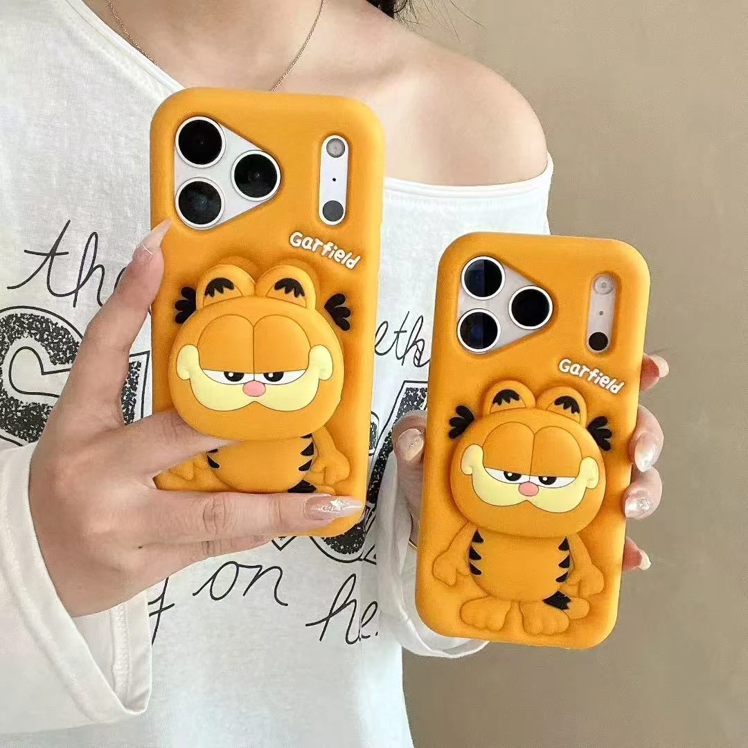 搞怪加菲猫适用iphone16promax防摔卡通硅胶软壳14立体15支架壳13