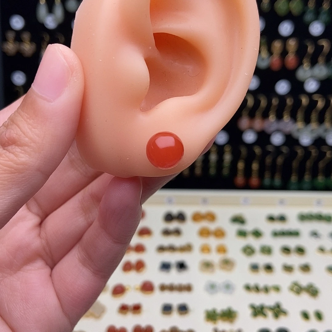 和田玉银S925镀金镶嵌耳饰