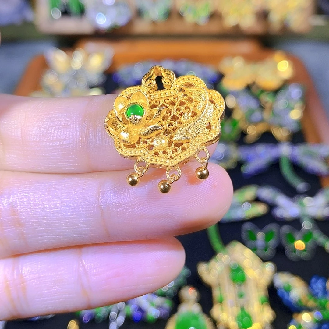 吊坠(不含链)银S925镶嵌翡翠