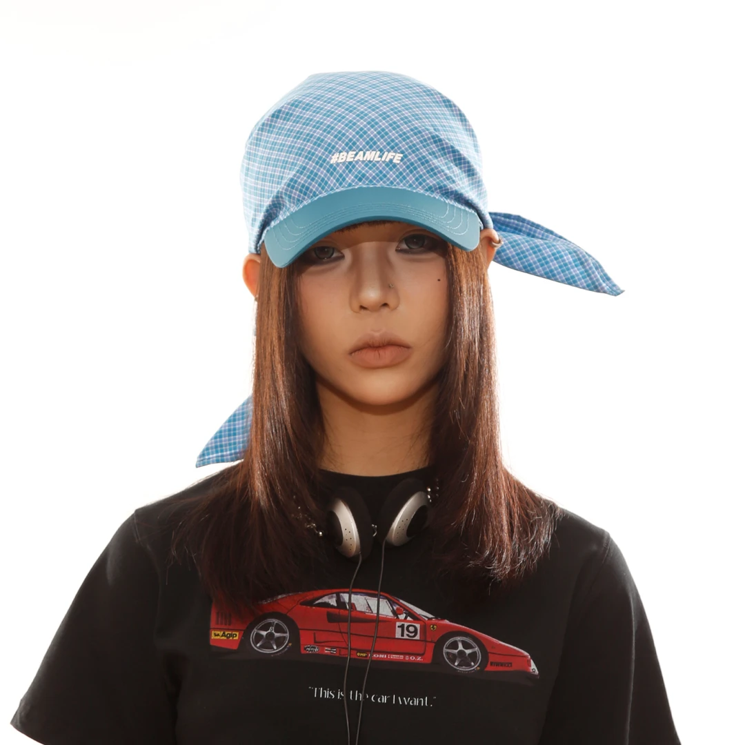 【壁虎姐专属】BEAMLIFE韩版格子绑带帽子男女速干户外字母鸭舌帽潮