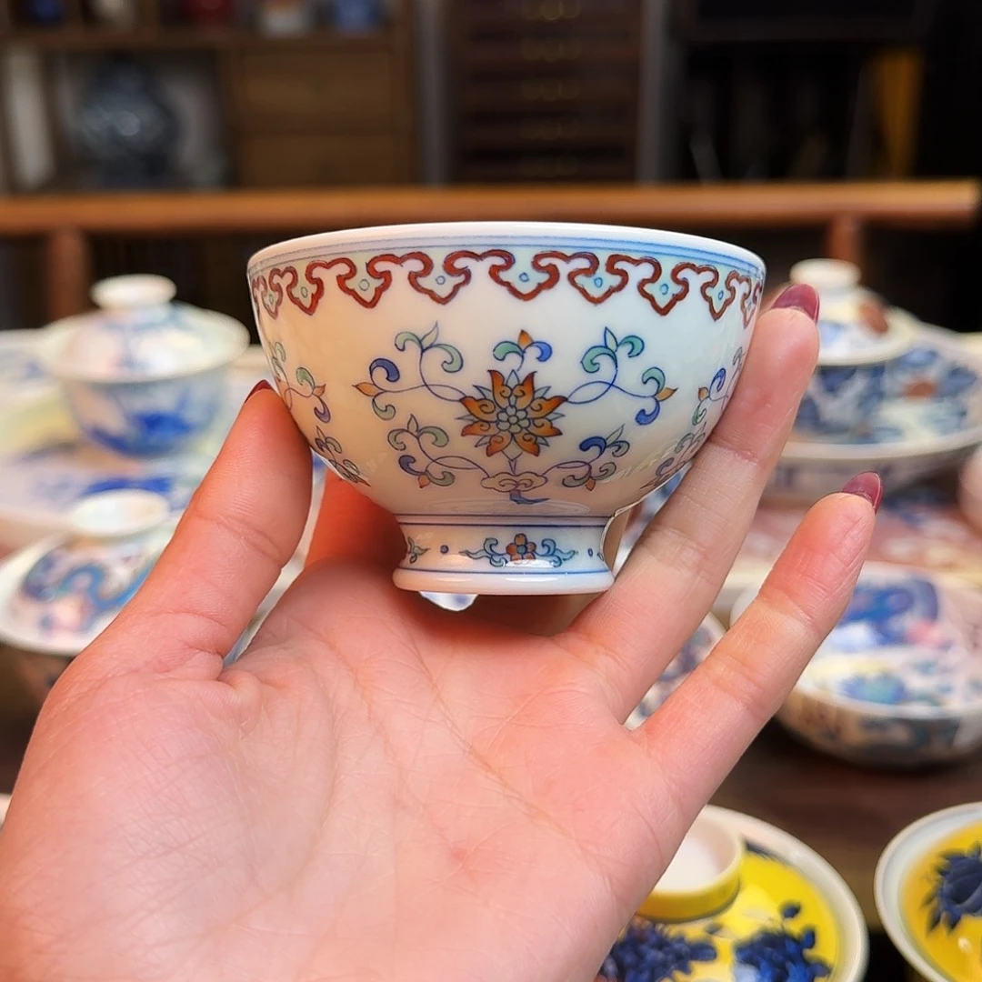 杯重工见山烧斗彩景德镇名窑口