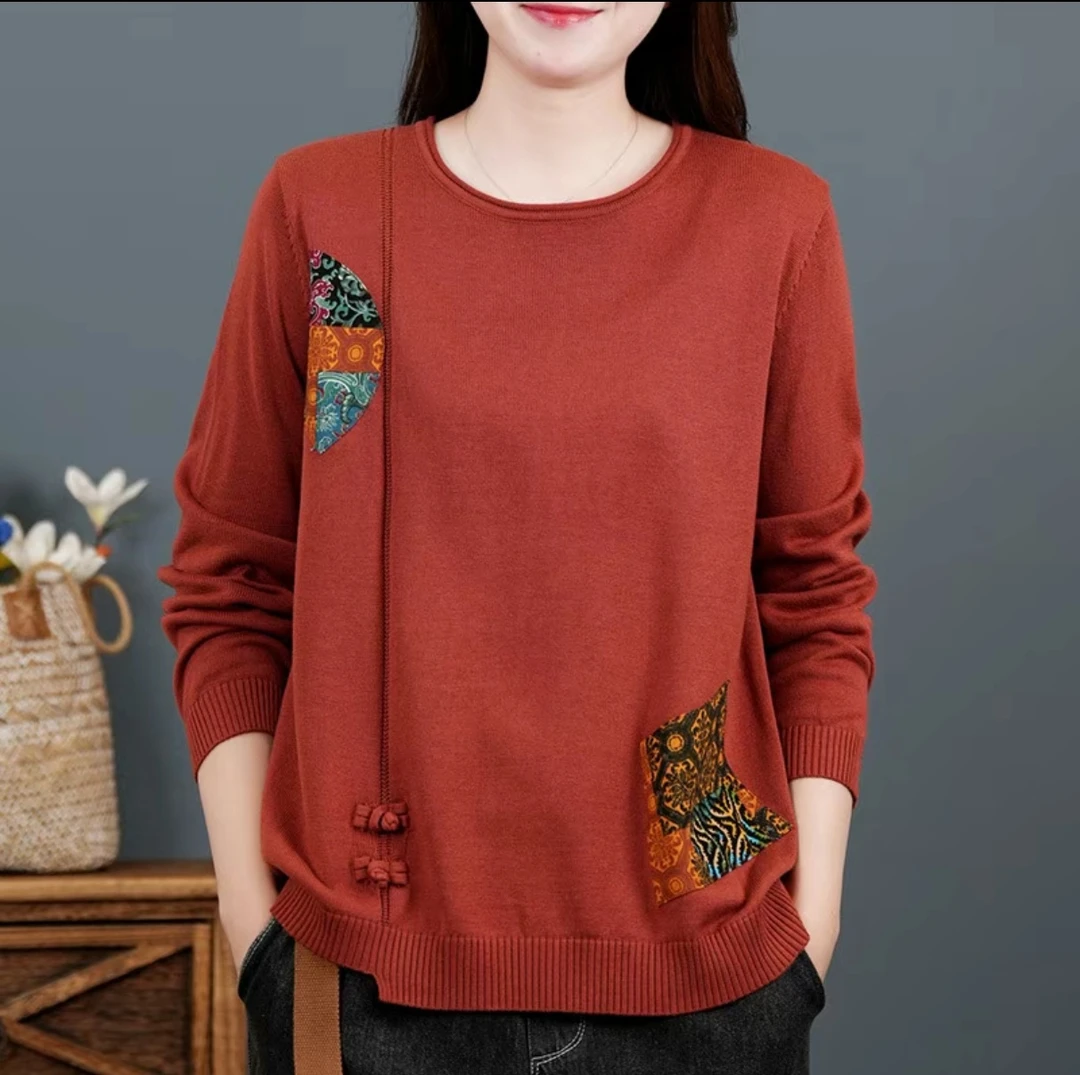 【300-399】民族风宽松时尚慵懒风百搭舒适修身精梳长袖针织衫上衣
